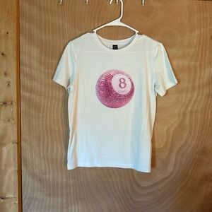 SHEIN White Tee with Pink Sequin Design